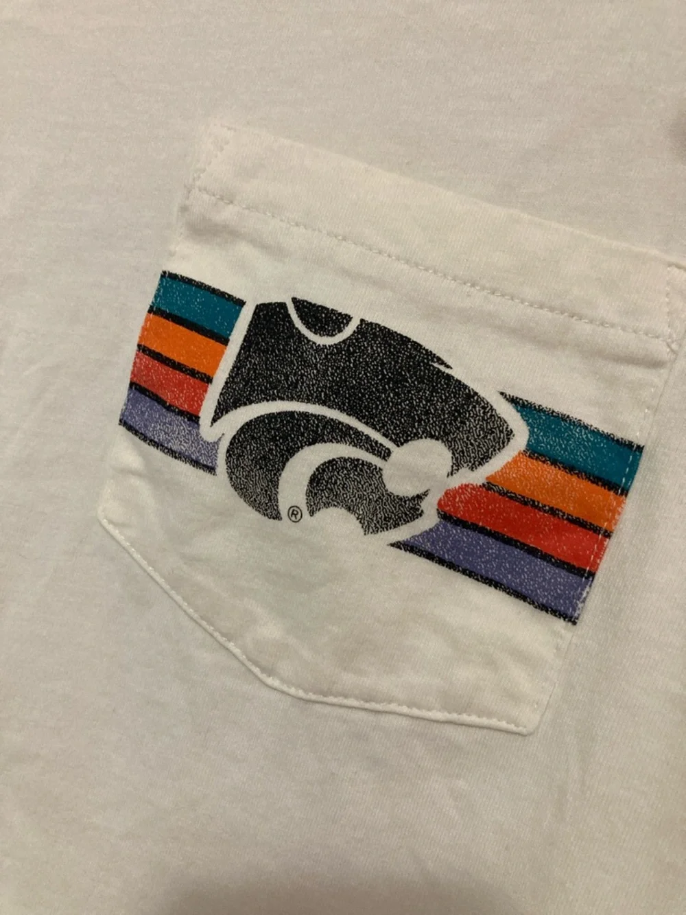 Captivating K-State Cream Short Sleeve Pocket Tee Striped Powercat Accent Large